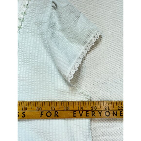 Miss Elaine Women's Nightgown Dress Sleepwear Size M White Green Floral Embroide - Picture 10 of 14